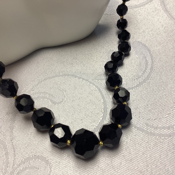 Vintage Czech Jet Crystal Beads / RHINESTONE CLASP  Necklace  mom’s collection - Picture 9 of 11